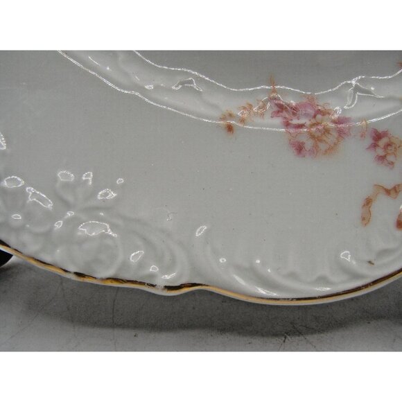 Hermann Ohme German Silesia Plate Floral Bow Pink Gold Gild Porcelain 40s Replac - Picture 6 of 10